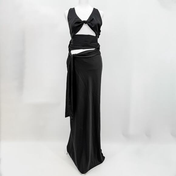 GUIZIO Dress Danielle Black Sz Med Cutout Tie Wrap Gown Backless - Picture 2 of 14